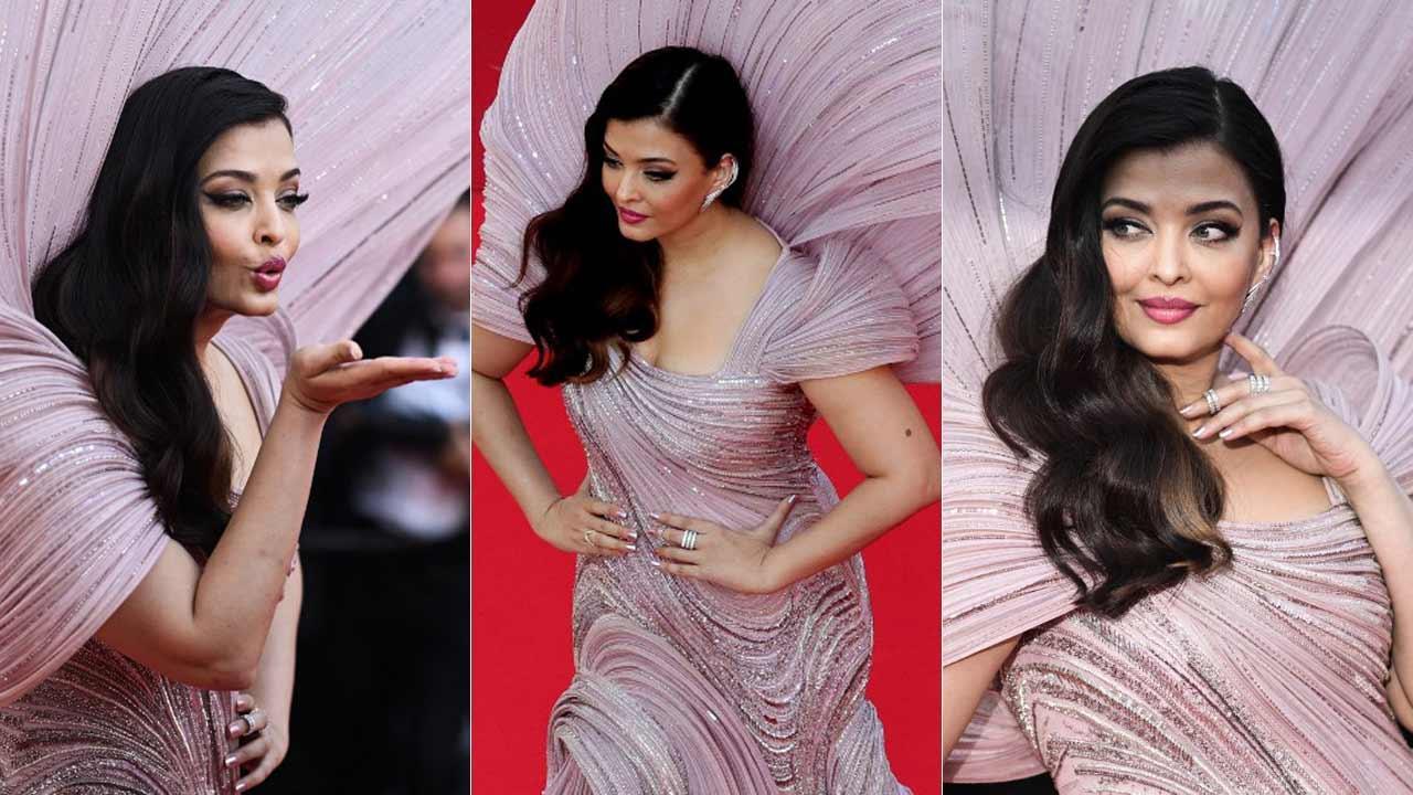 Aishwarya Rai Sparkles in Pink Waterfall Sequins Dress & Sandals at Cannes  L'Oréal Paris Anniversary Dinner