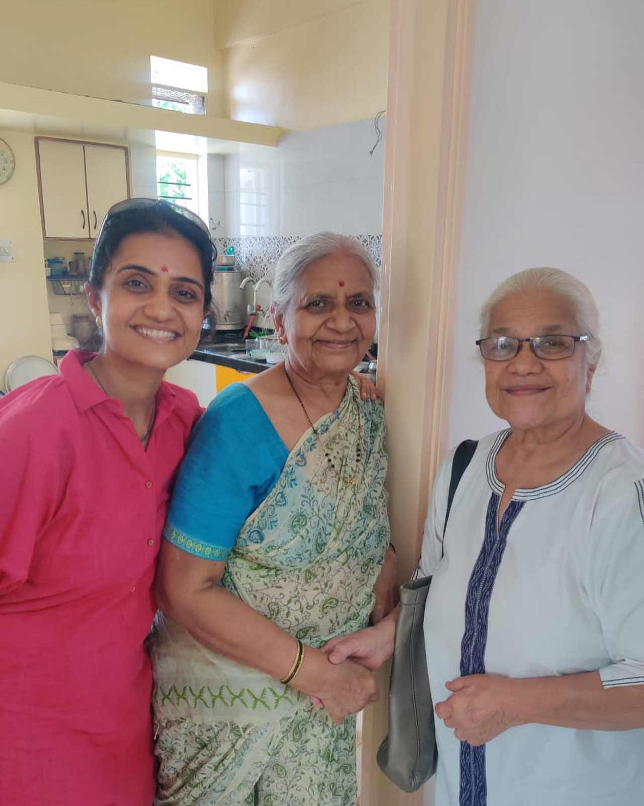 Amruta Subhash with her mother Jyoti Subhash and mother-in-law.