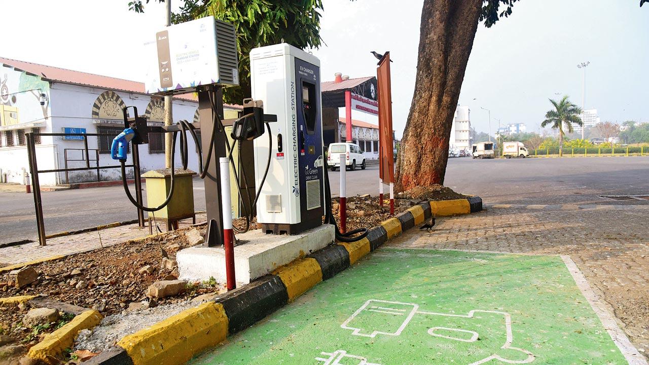 An EV charging station outside CSMT station. File pic