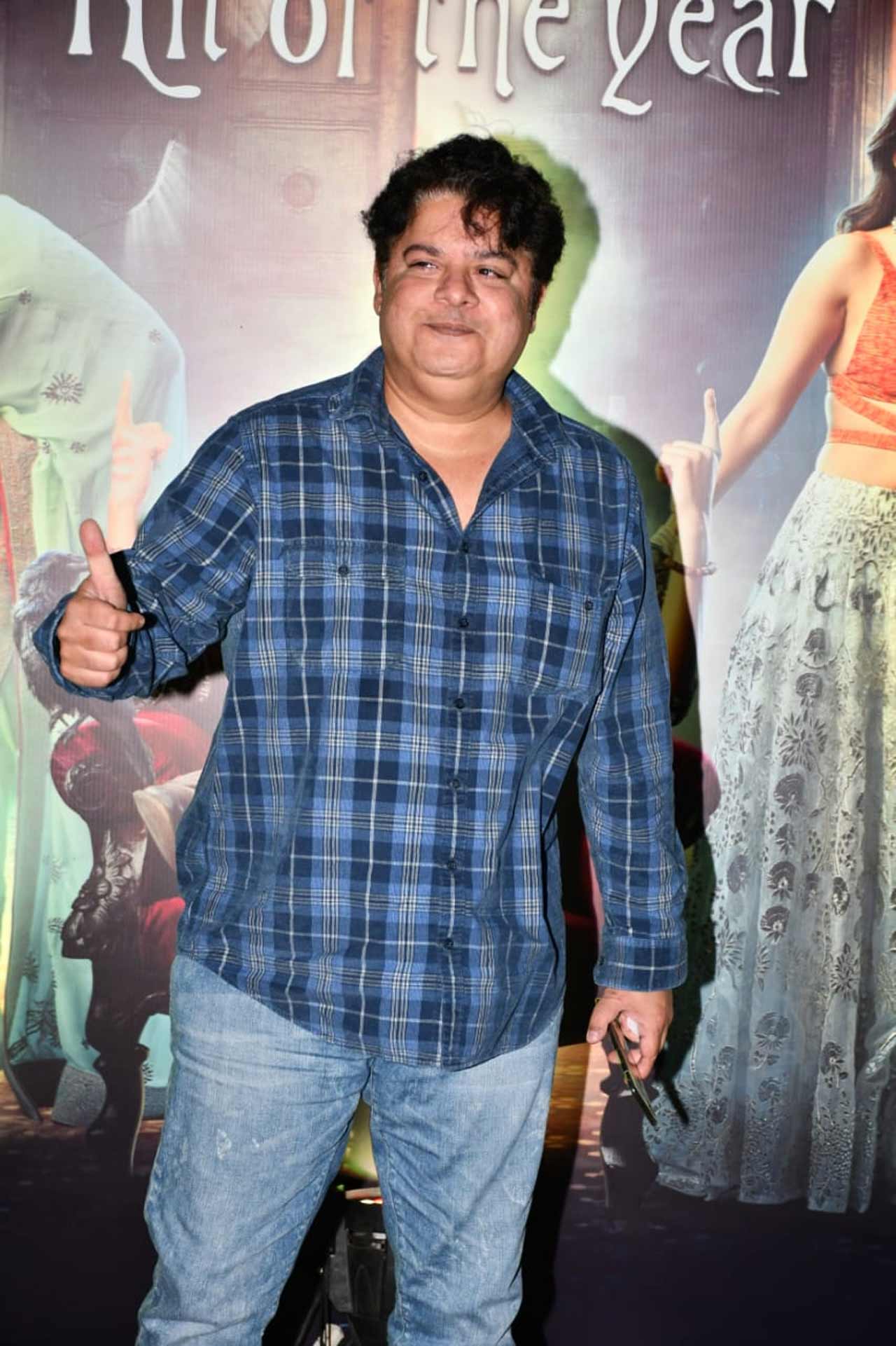 Sajid Khan gave the shutterbugs thumbs as he attended the bash.