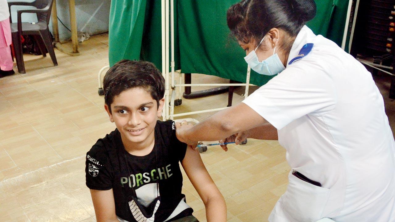 A kid gets his vaccine at Rajawadi Hospital, Ghatkopar. File pic