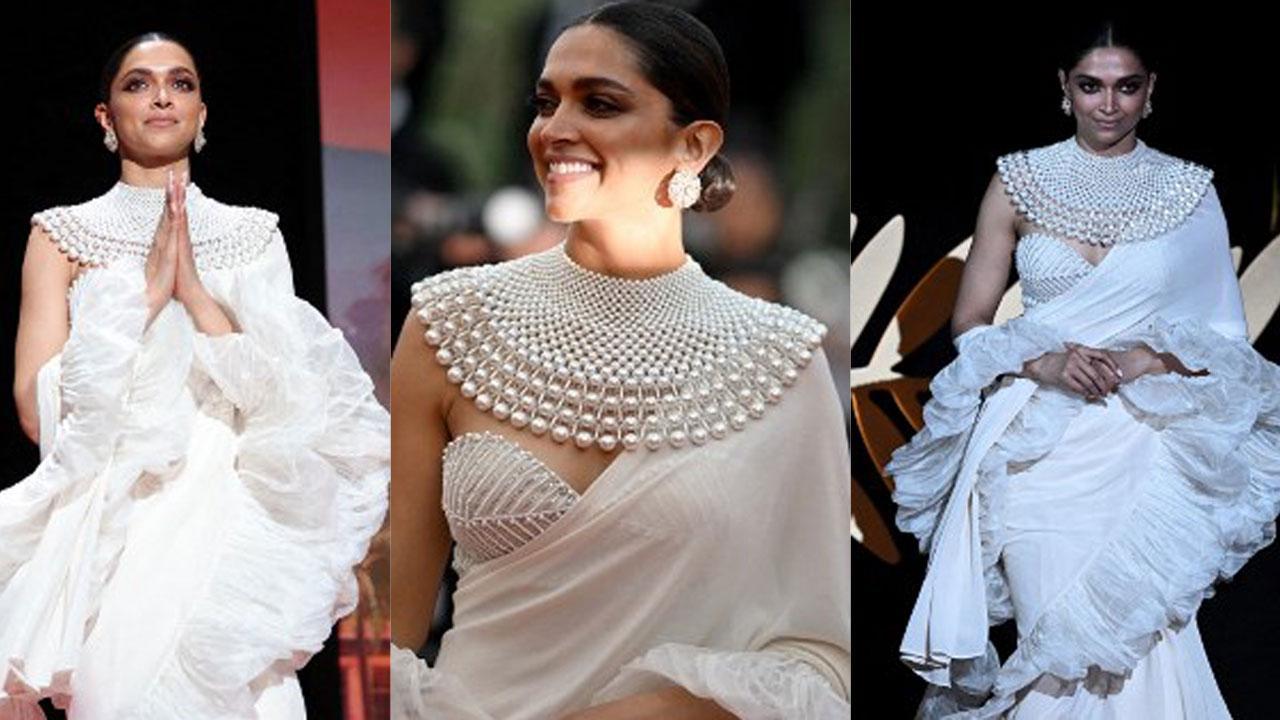 Deepika Padukone stuns in an ivory sari at Cannes Film Festival