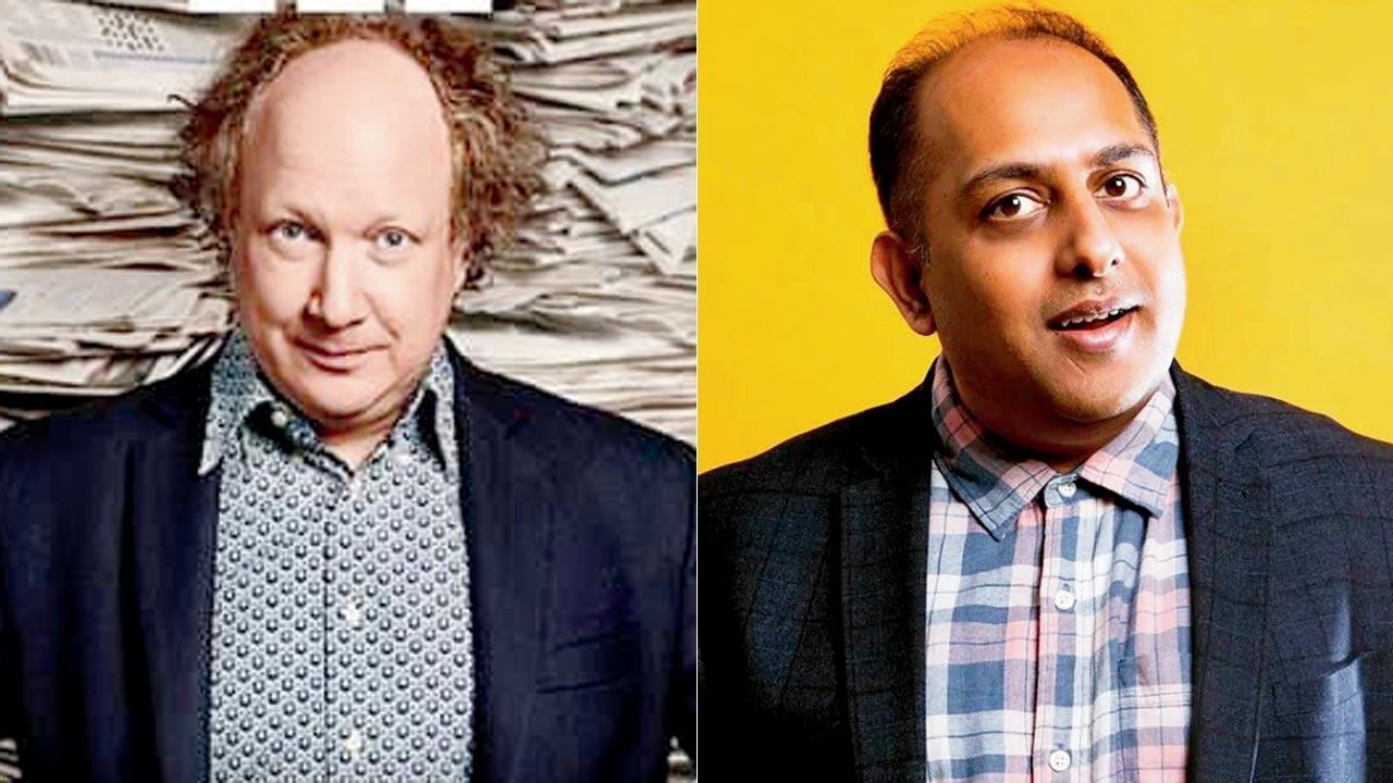 (From left) Comedians Andy Zaltzman and Anuvab Pal 