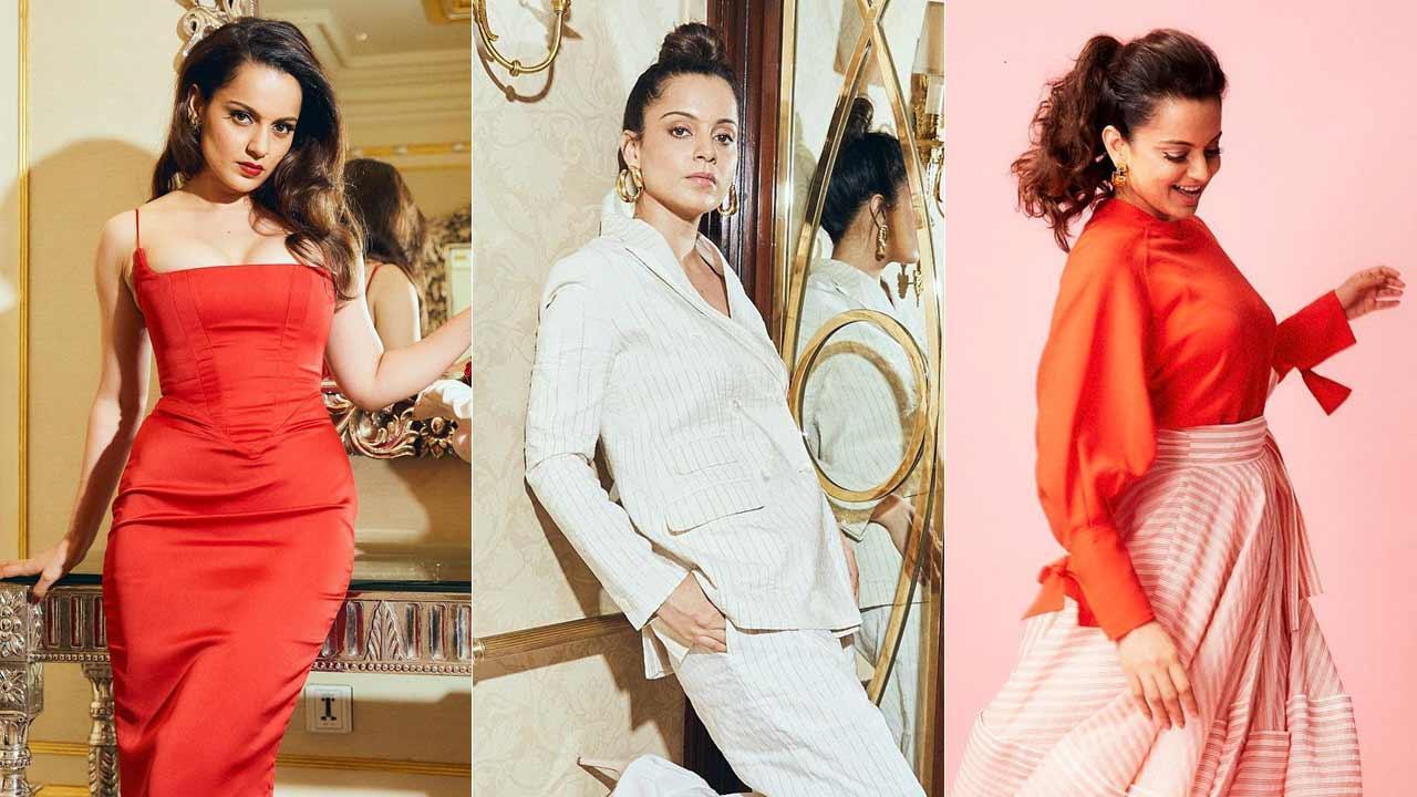 A collage of Kangana Ranaut's promotional looks