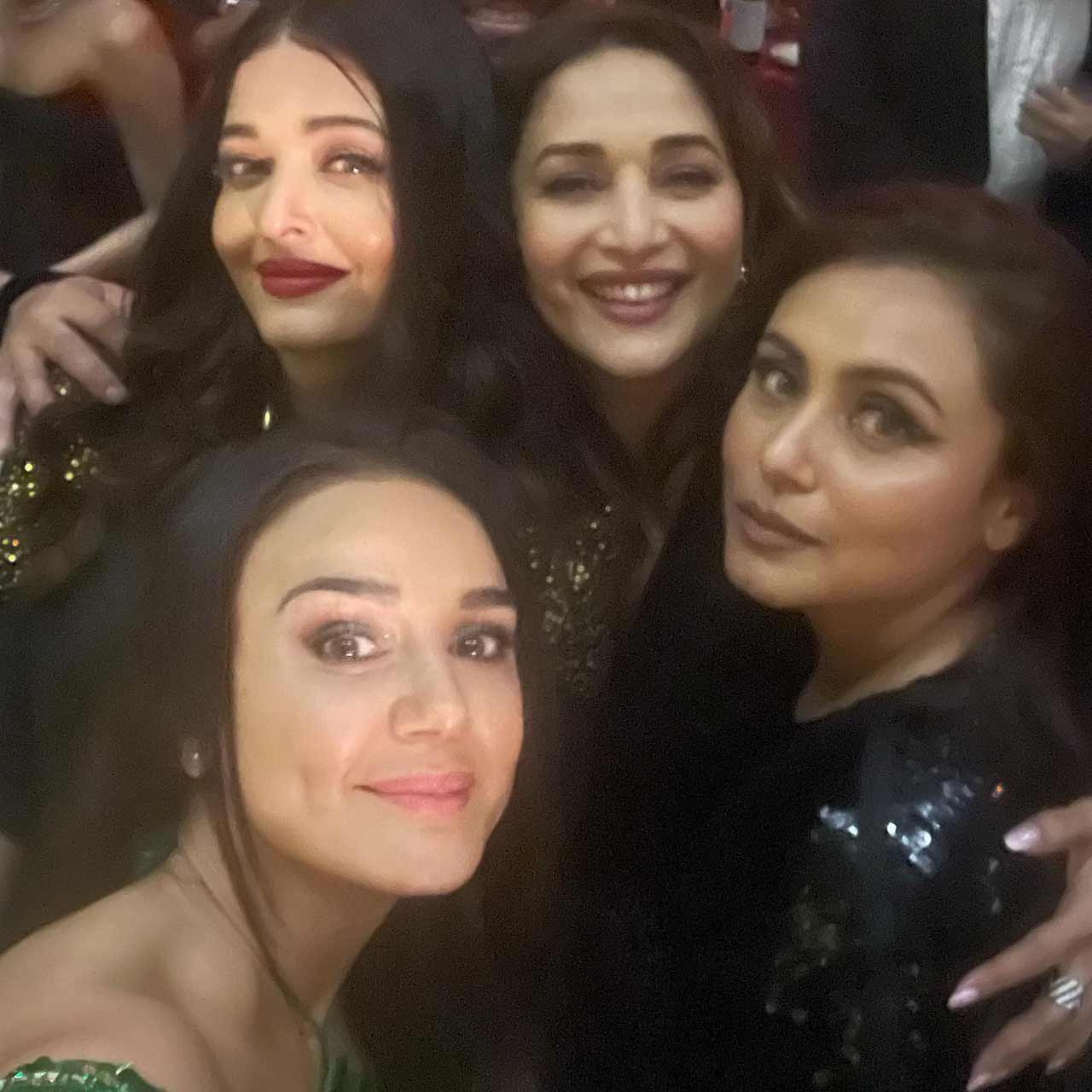 Rani Mukerji, Preity Zinta, Aishwarya Rai Bachchan, Madhuri Dixit-Nene posed for a selfie as they partied together at Karan Johar's 50th birthday bash.