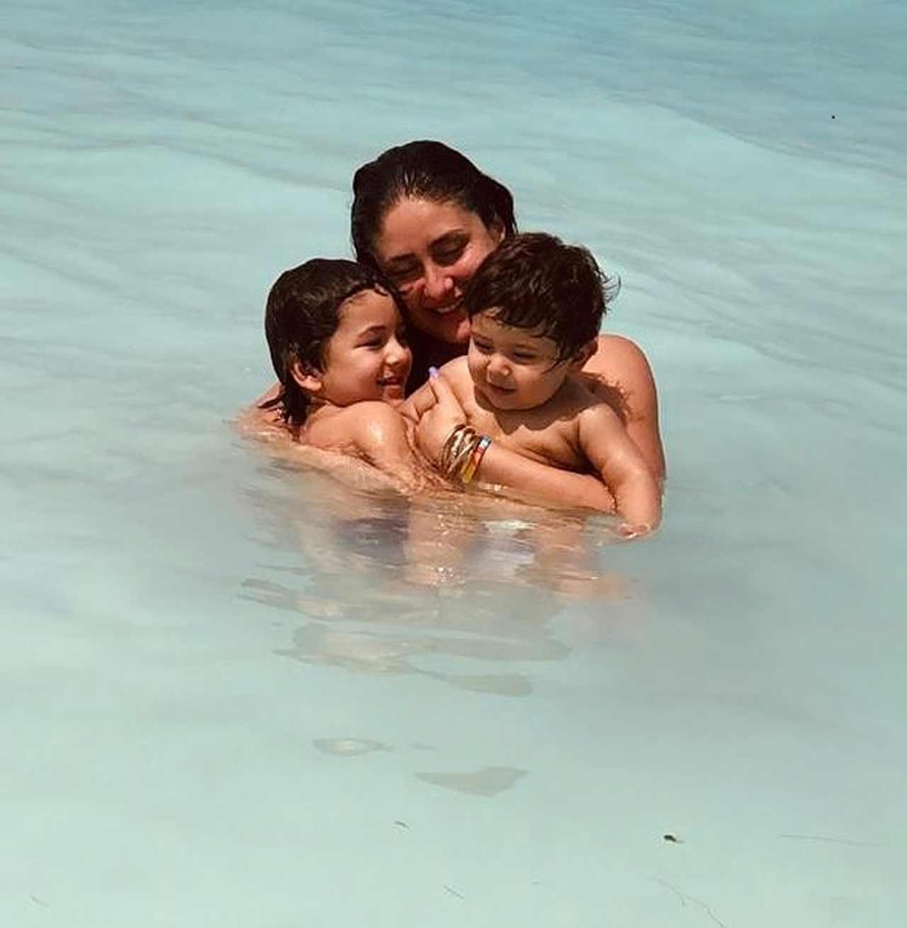 Kareena Kapoor Khan shared an adorbale picture with her munchkins Taimur Ali Khan and Jehangir Ali Khan in a swimming pool. She wrote- 
