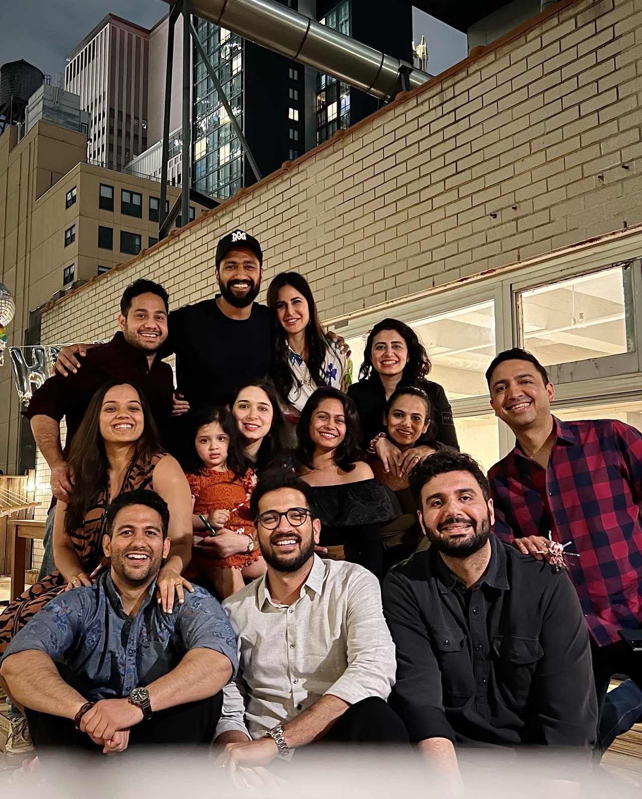 Vicky Kaushal celebrated his 34th birthday with Katrina Kaif and shared a series of pictures. One of the images had the entire birthday gang posing with the birthday boy. He wrote, 