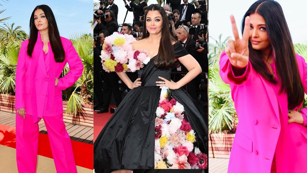 Aishwarya Rai stuns in a pink suit and floral gown as she strikes a stylish pose