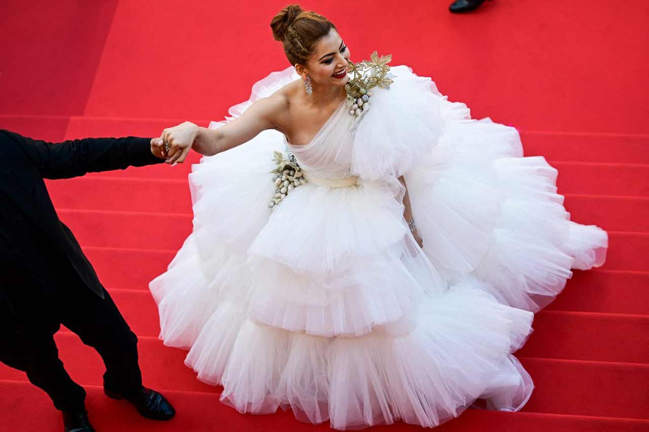Urvashi made her debut at the Red Carpet of the Cannes Film festival where she was looking no less like a fairy walking over the clouds.