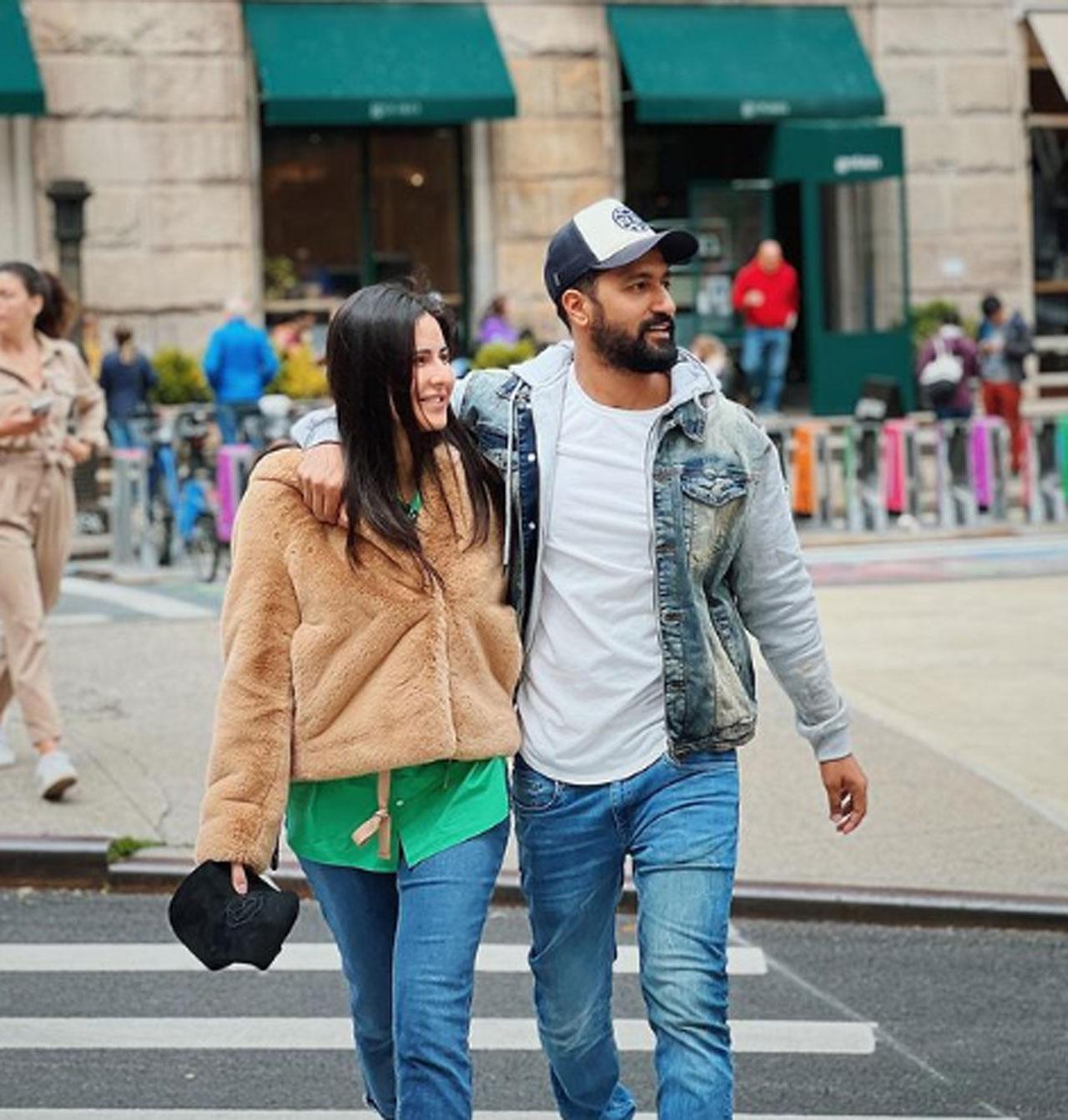 Vicky and Katrina were clicked in New York and were all smiles as they walked together on the busy road of the city. Kaushal was clearly having 'Sugar Rush' as he puts the caption.