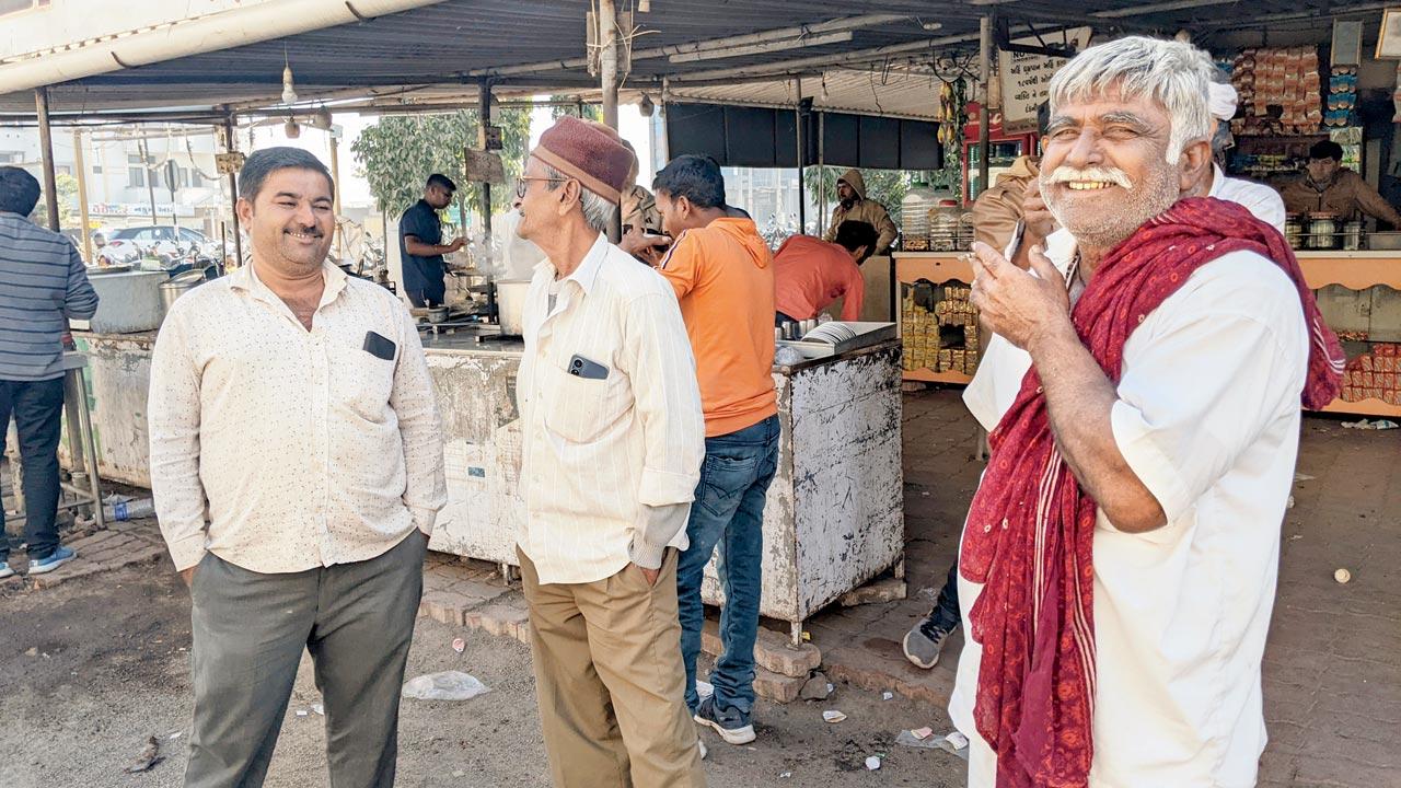 Khambhalia residents (from left) Dikhabhai Gadhvi, Virambhai Rabari and Aritsinh Jethva say they will vote for change against the Congress and the BJP.  Pics/Dharmendra Jore