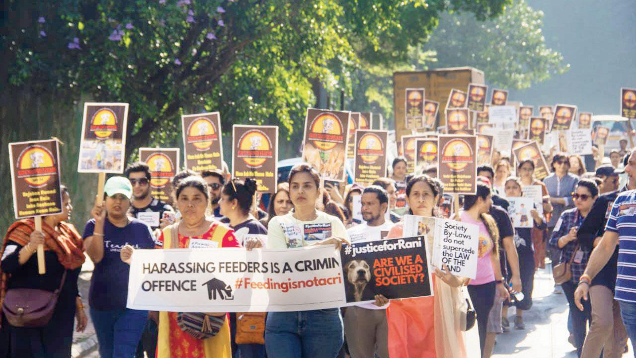 Residents and animal lovers take out a march in Powai on Sunday