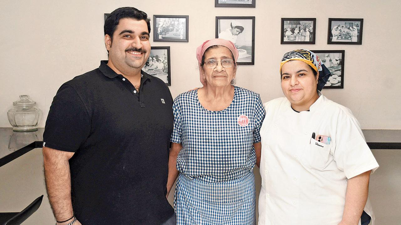 Arzaan Sabawalla, Head Chef RTI, Rati Patwa, a senior staffer; and Hooma Billimoria, HOD cake and confectionery, RTI. Pic/Ashish Raje