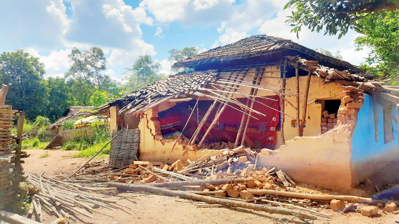 A home damaged by the elephants at Nagandoh village near Arjuni Morgaon in Gondia district
