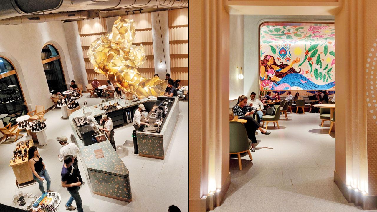 Top-angle view of the outpost (right) a wall mural by the boomerang studio