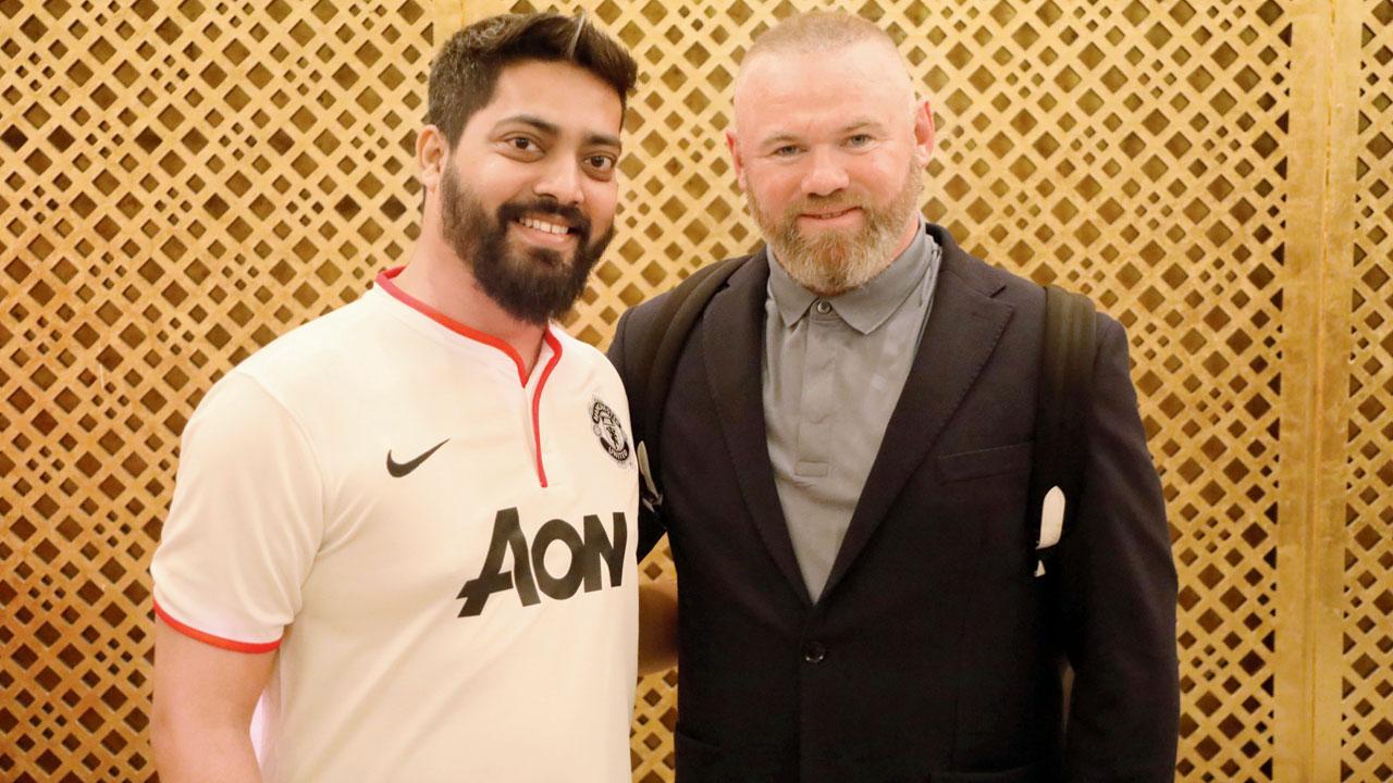 Brendan Colaco of Manchester United’s Mumbai fan club with Wayne Rooney at the former player’s recent visit to India last week 