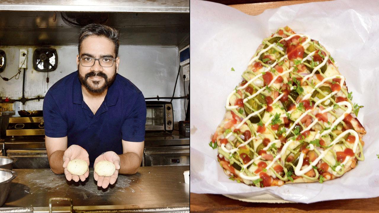 Chef Devansh Jhaveri gives naan a flavour twist by using leftover cheesy dips in them. Pic/Atul Kamble