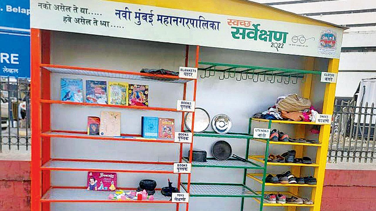 Thirty donation boxes are spread across the city of Navi Mumbai. With a line on it saying ‘nako asel te dya, have asel te ghya’, the box not only asks one to donate clothes, utensils, shoes, etc. that one doesn’t need, but also encourage people to pick any item from the box that they find useful