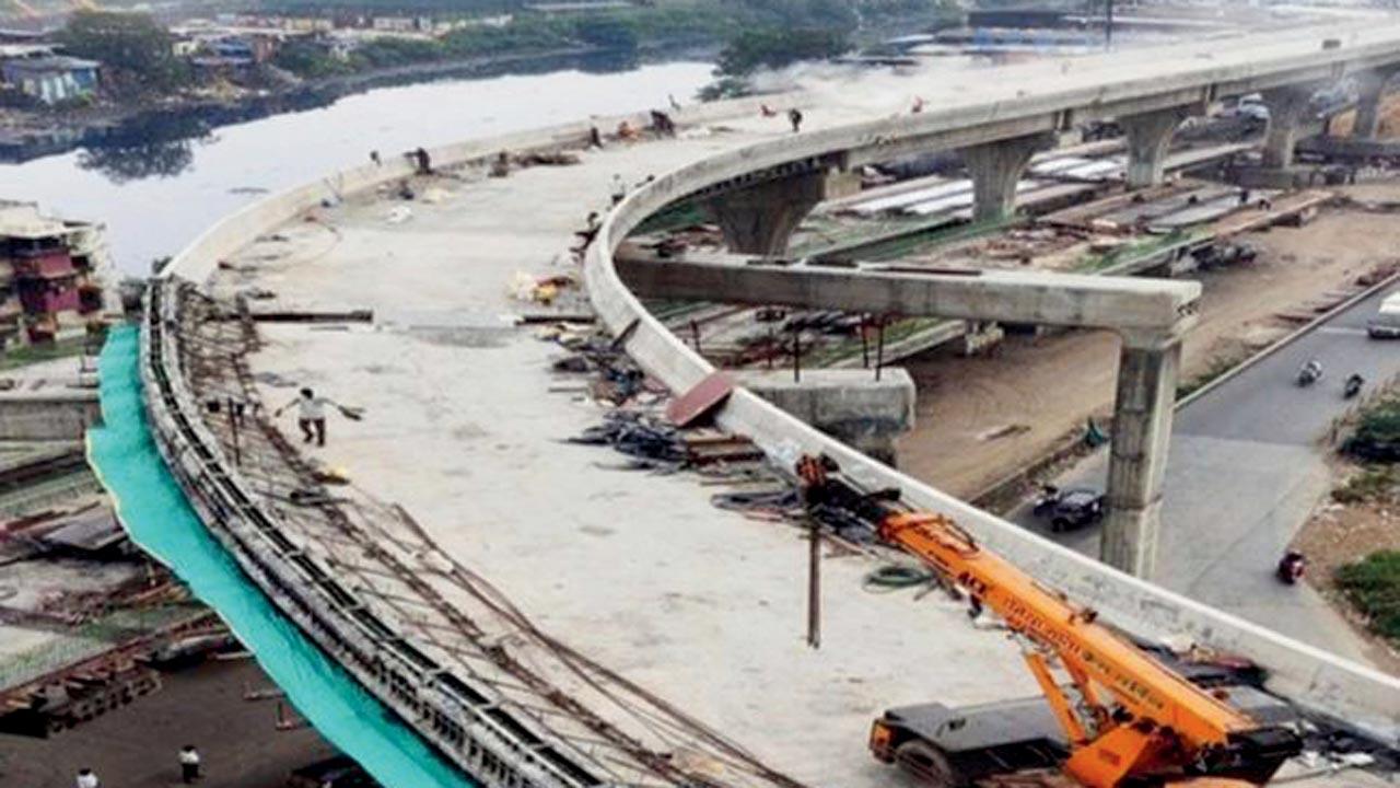 Work is carried out on the elevated corridor that connects MTNL junction at Bandra-Kurla Complex to LBS flyover at Kurla