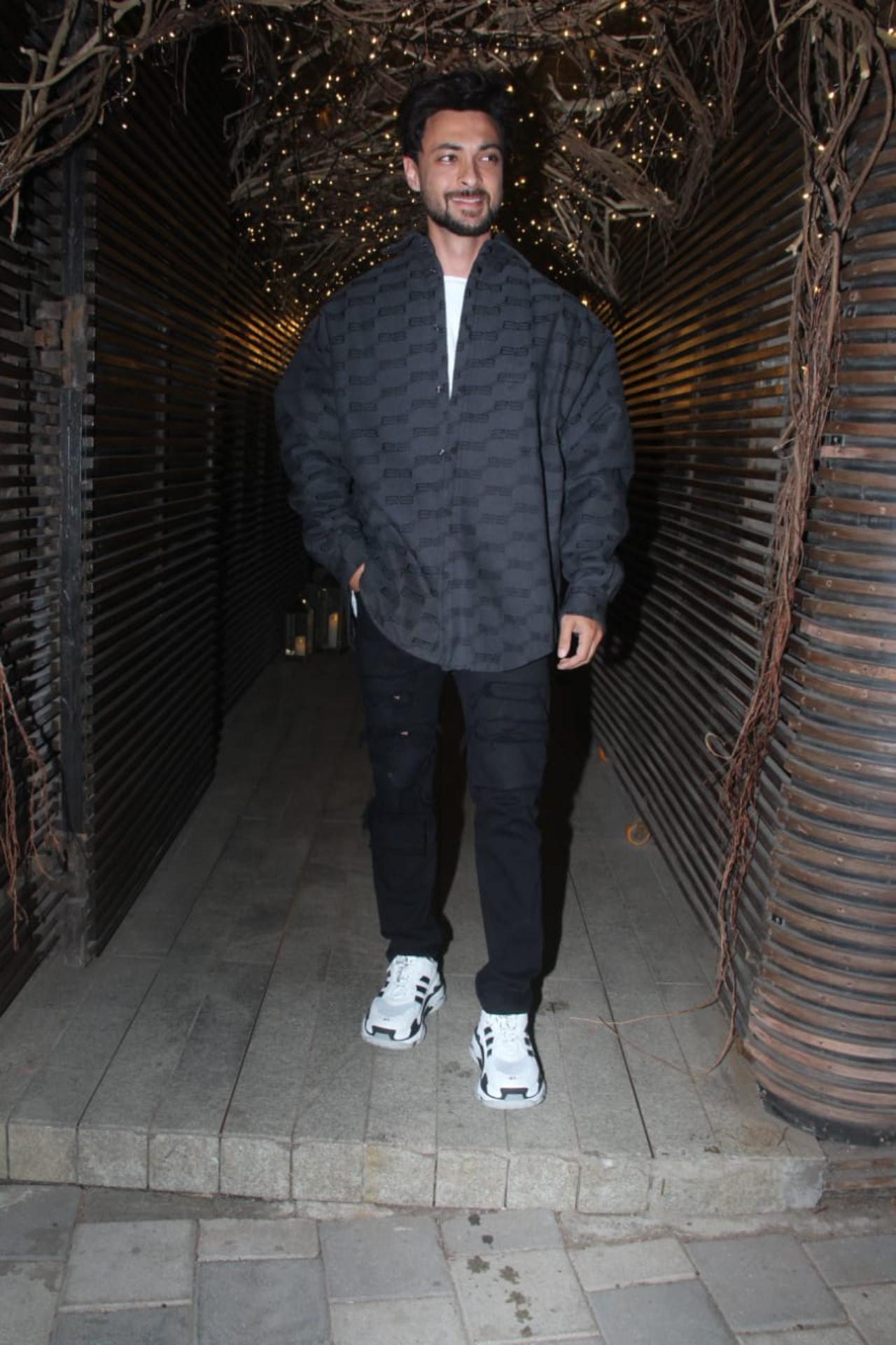 Aayush Sharma opted for baggy clothes for his night out and looked all ready to party