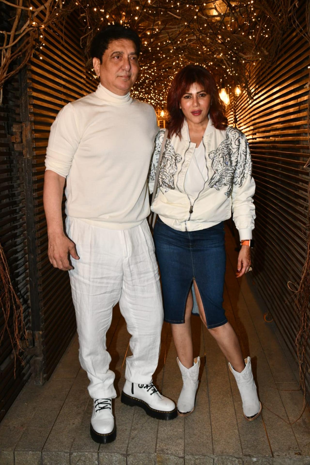Sajid Nadiadwala and Warda Nadiadwala twinned in white while sticking to the theme. The ace producer has signed Kartik for two of his upcoming films