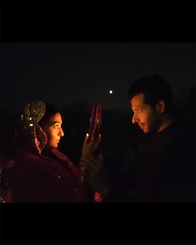 Do you know who proposed first? Just a few months before their wedding, Nihaar Pandya was on his farmhouse with Neeti Mohan and he took her on a stroll.
Pictured: Neeti Mohan shared this photo on her first Karwa Chauth, this year and wrote alongside, 