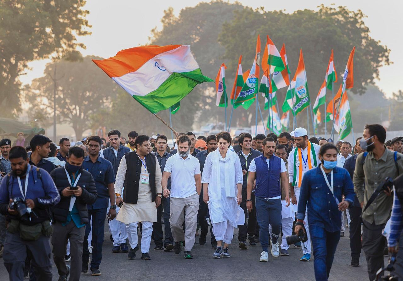 Rajasthan's former deputy chief minister Sachin Pilot was also seen walking along with Rahul Gandhi and Priyanka Gandhi during the foot march. (Pic/Pallav Paliwal)