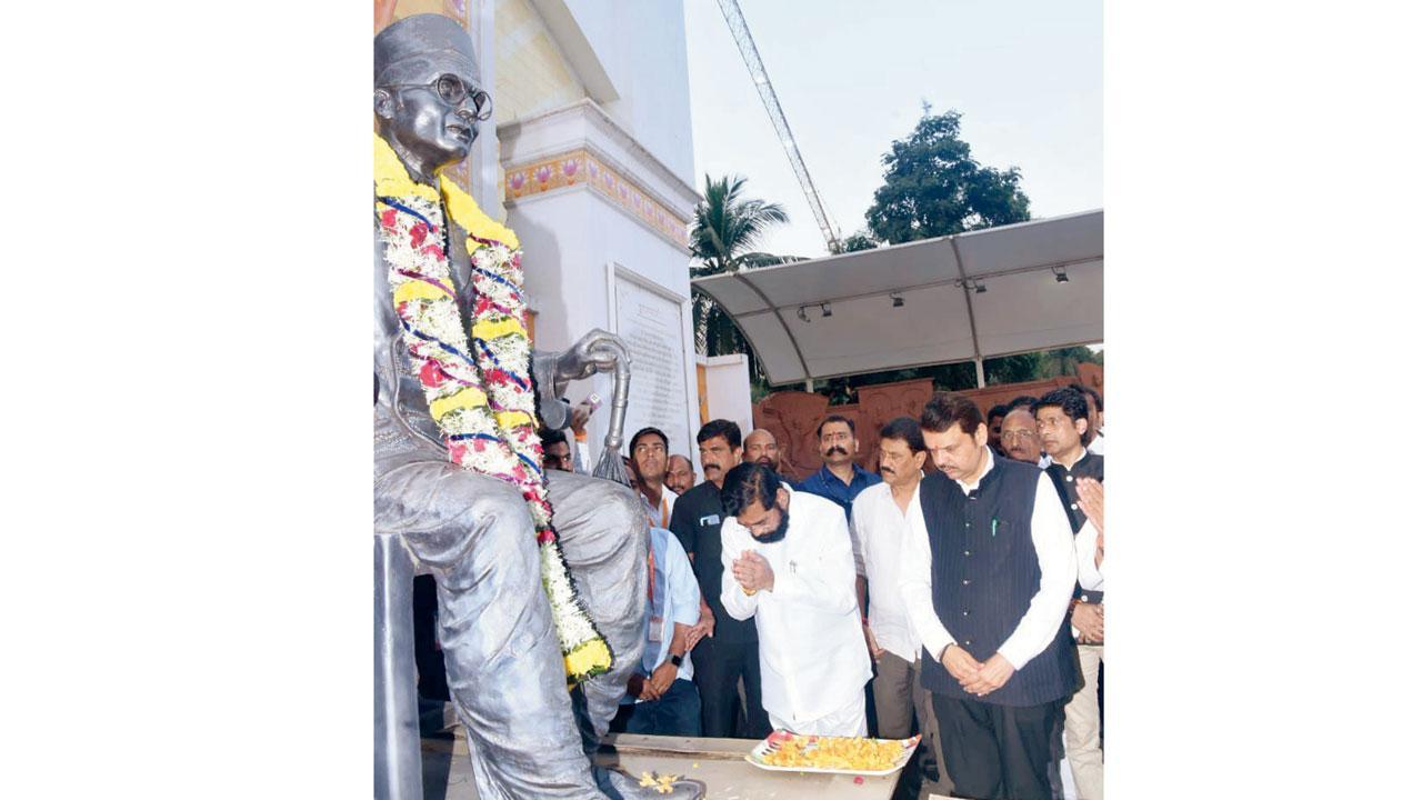 Ahead of BMC polls, Shinde and Fadnavis visit Ambedkar, Thackeray and Savarkar memorials