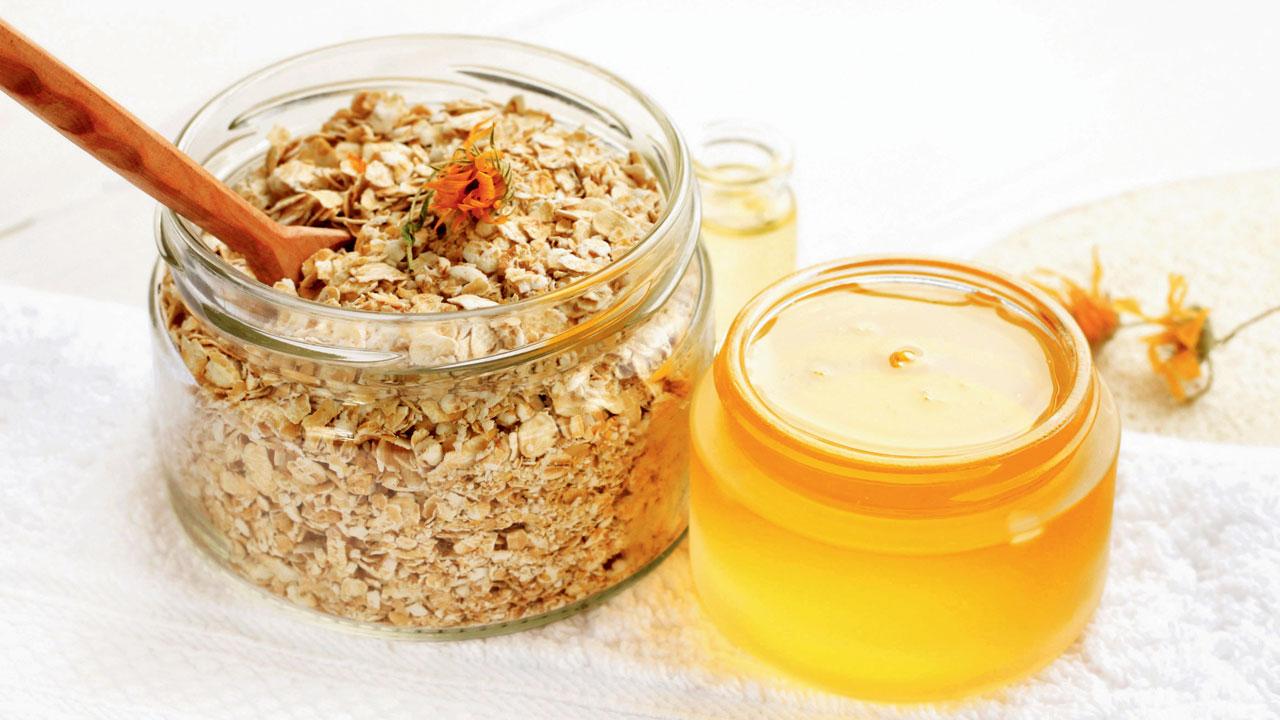 Soaked oatmeal with honey makes for a gentle cleanser
