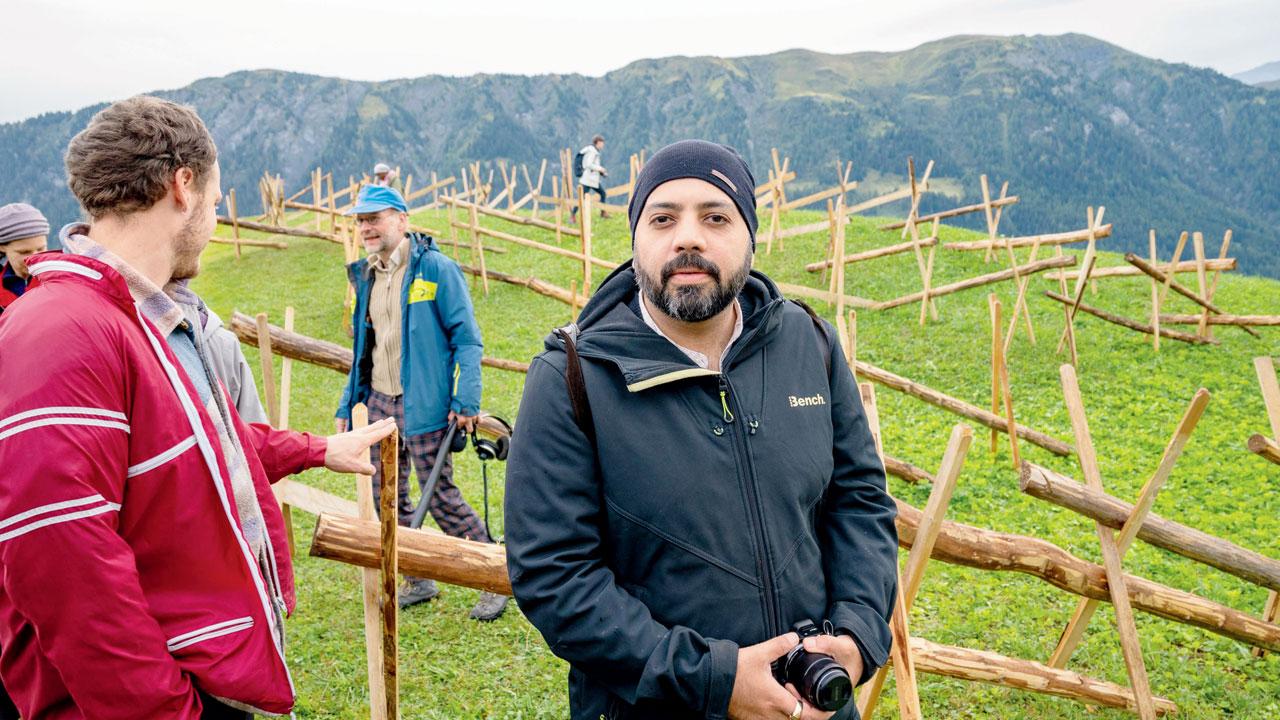 Arora (right) in front of the installation. Pic Courtesy/Dominik Landwehr