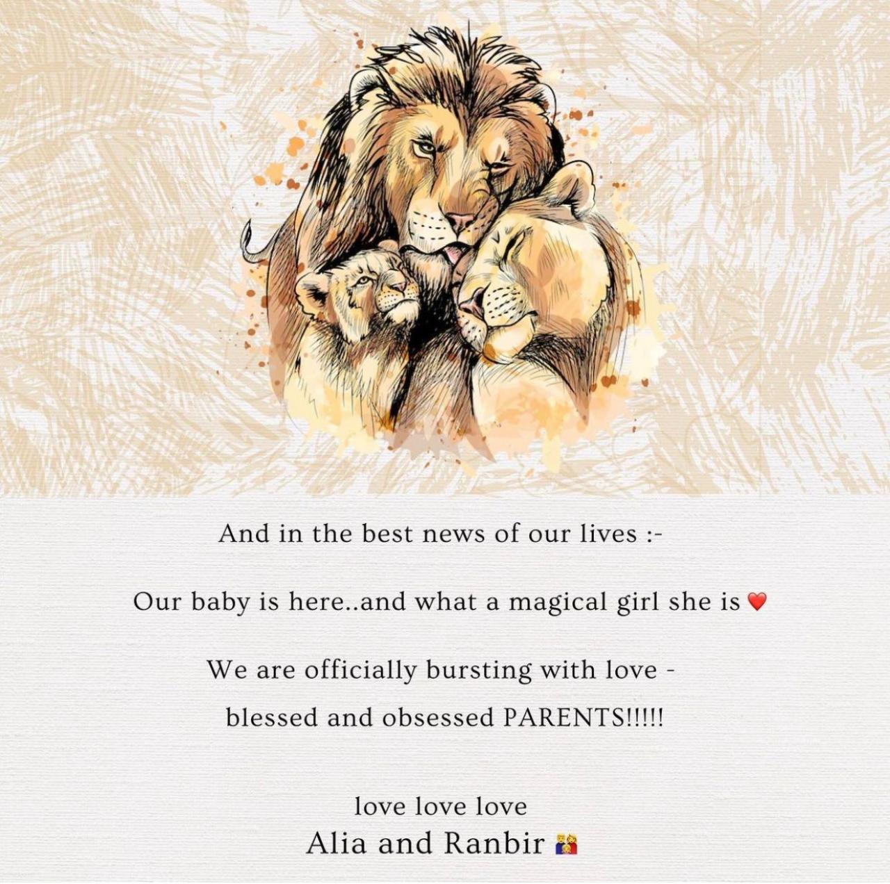 On November 6, Alia took to her Instagram handle to announce the arrival of their little one. 
