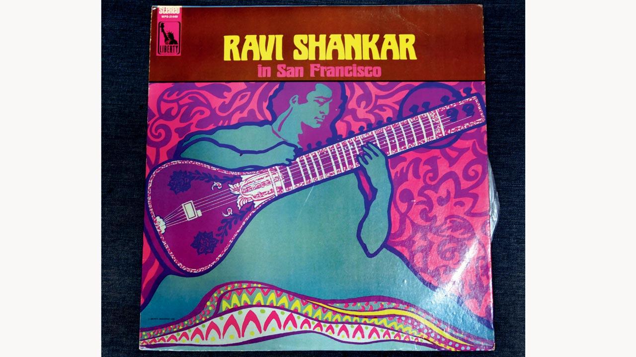 Savio Iyer’s (inset) vinyl collection of a Ravi Shankar  album. Pics/Sameer Markande