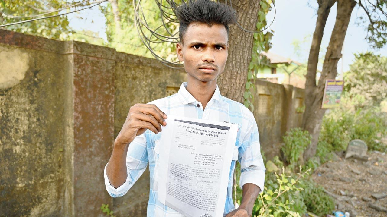 Mukne’s grandson Kiran shows the notice from SDO’s office