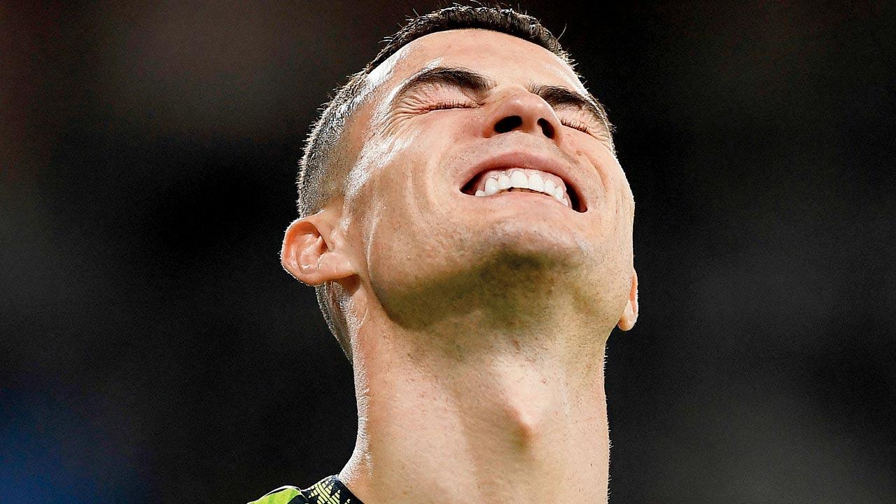 Man United’s Ronaldo wears a dejected look v Sociedad. Pic/AFP