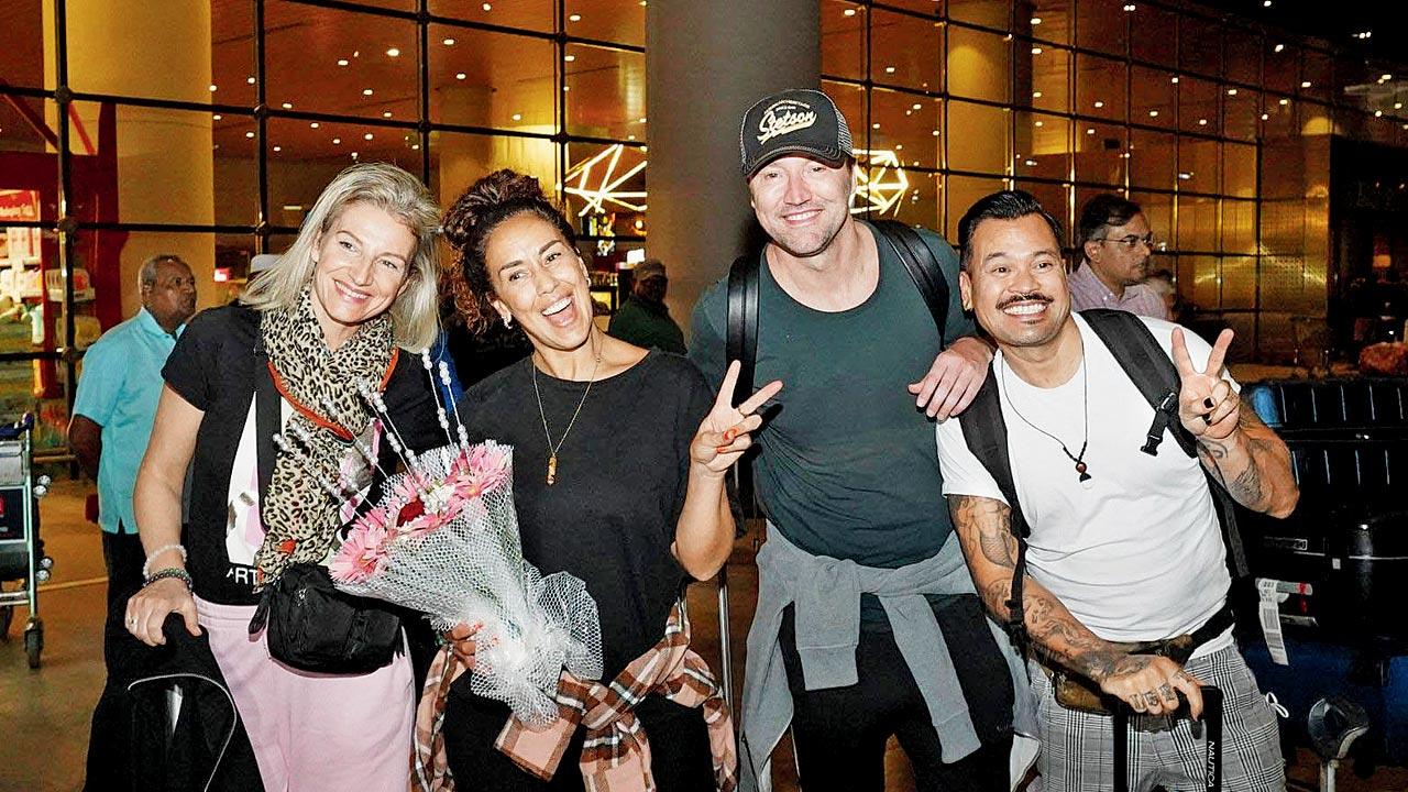After arrival, the Vengaboys pose at Mumbai airport 