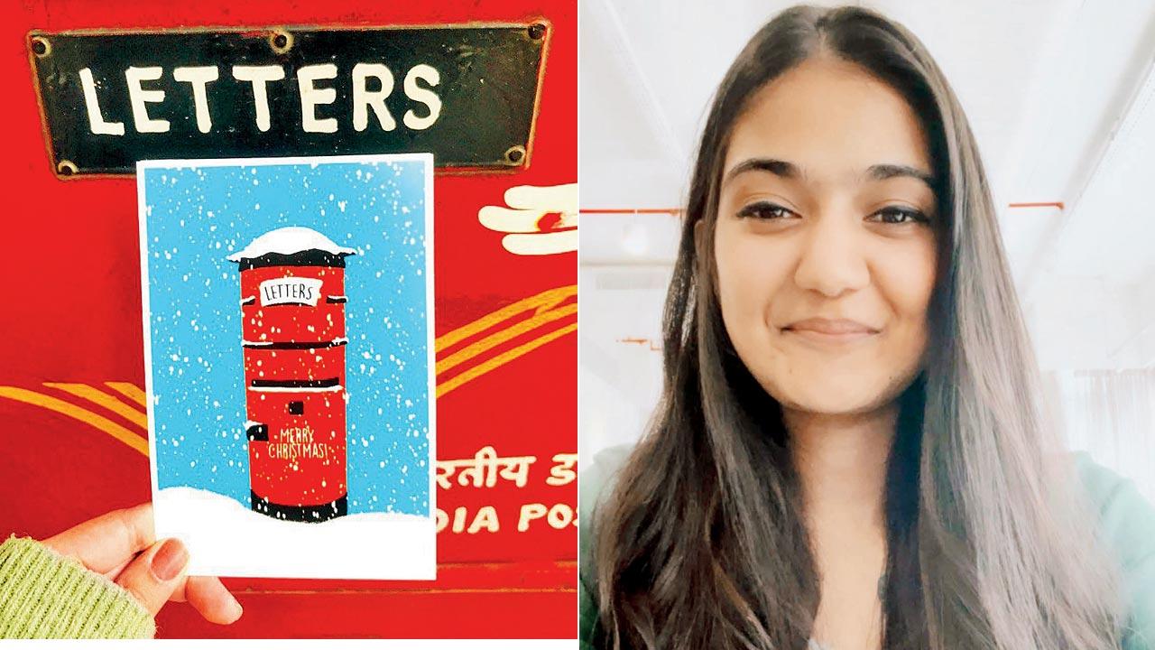 (Left) A sample Christmas postcard; Anamica Jain