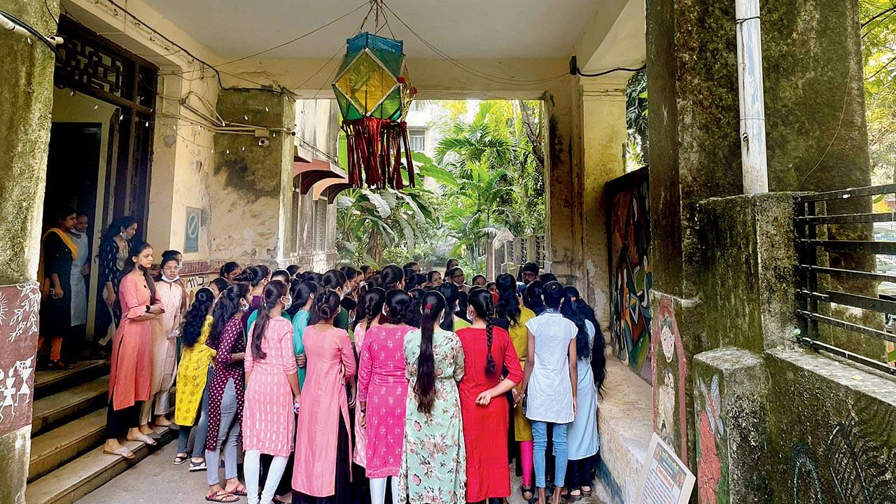 Students protest against the decision to move them to TB hospital in Sewri, on Friday 