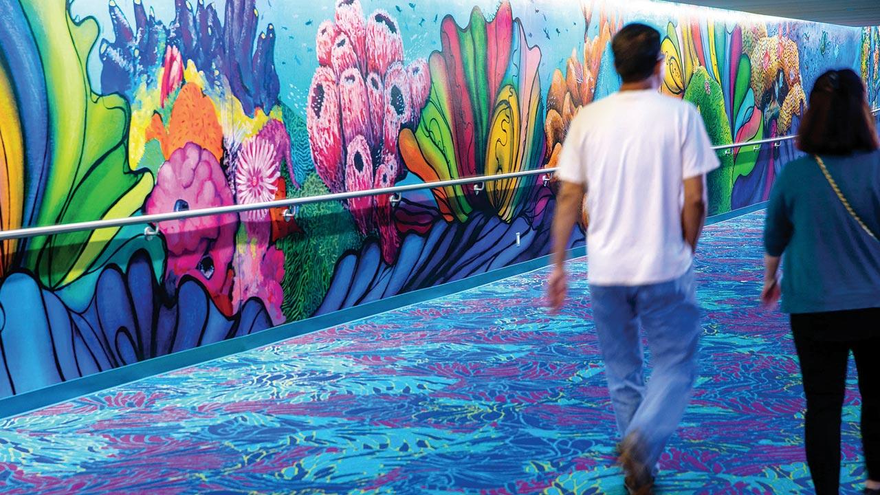 Mumbai-born and raised Janavi Mahimtura Folmsbee has put together a 240-feet long art installation at the Houston Bush Intercontinental Airport, featuring vibrant underwater life. Pics Courtesy/Jay Marroquin