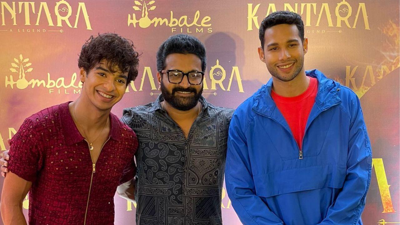'Kantara' star Rishab Shetty captured with Ishaan and Siddhant Chaturvedi during the promotions of Phone Bhoot