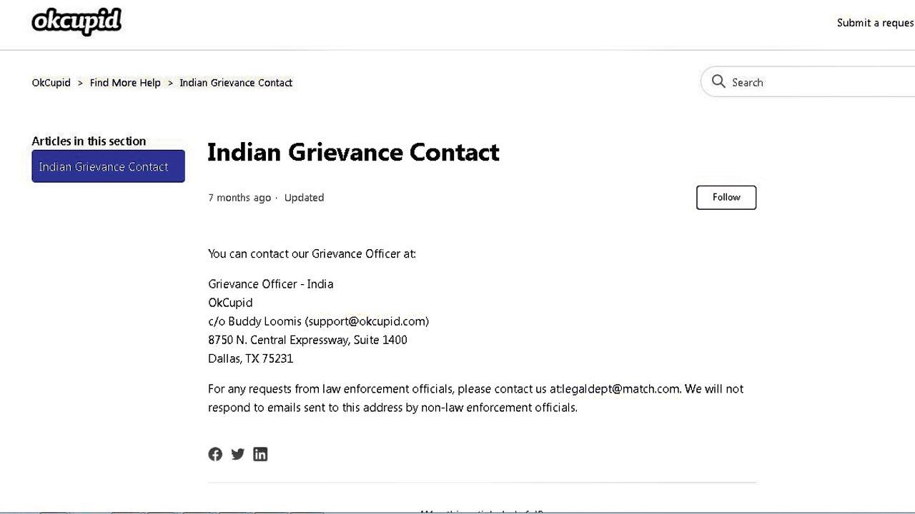 Most grievance officers for the biggest online dating apps that operate in India, don’t live in the country. Tinder and Hinge’s grievance officer for India, Buddy Loomis, is stationed in Dallas, USA. No personal email ID is listed to write to