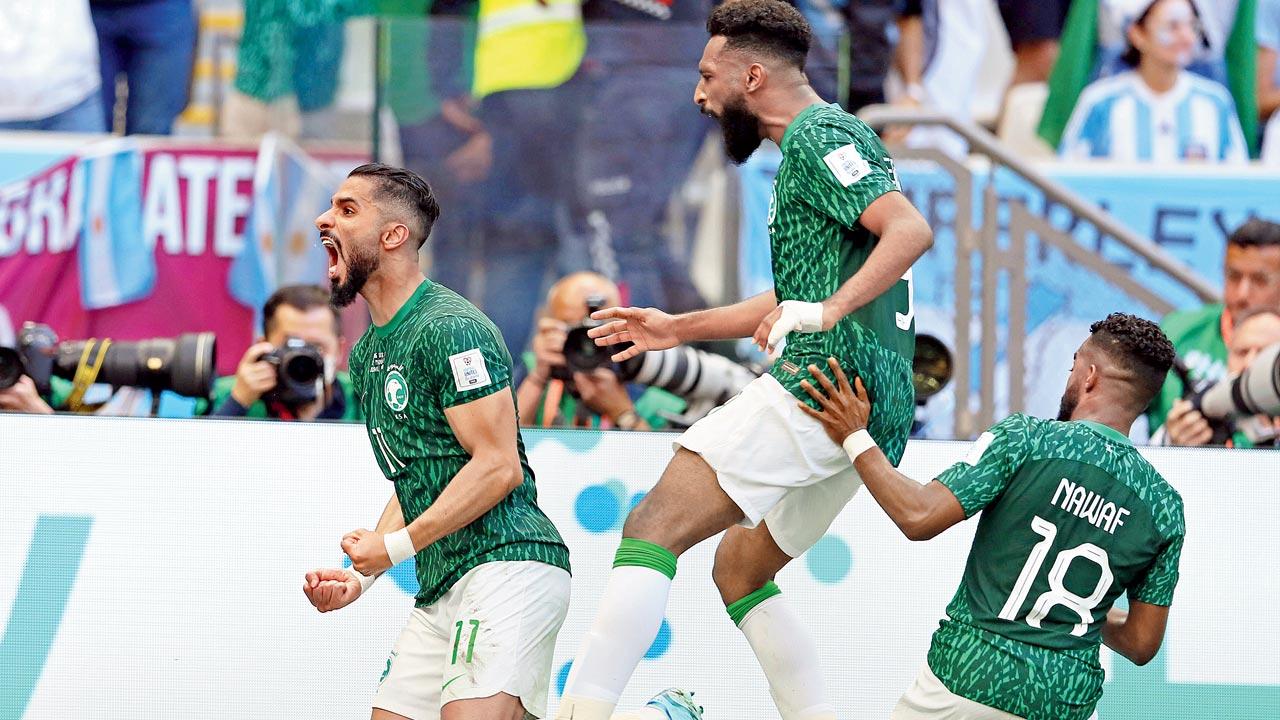 Saudi Arabia players celebrate a goal