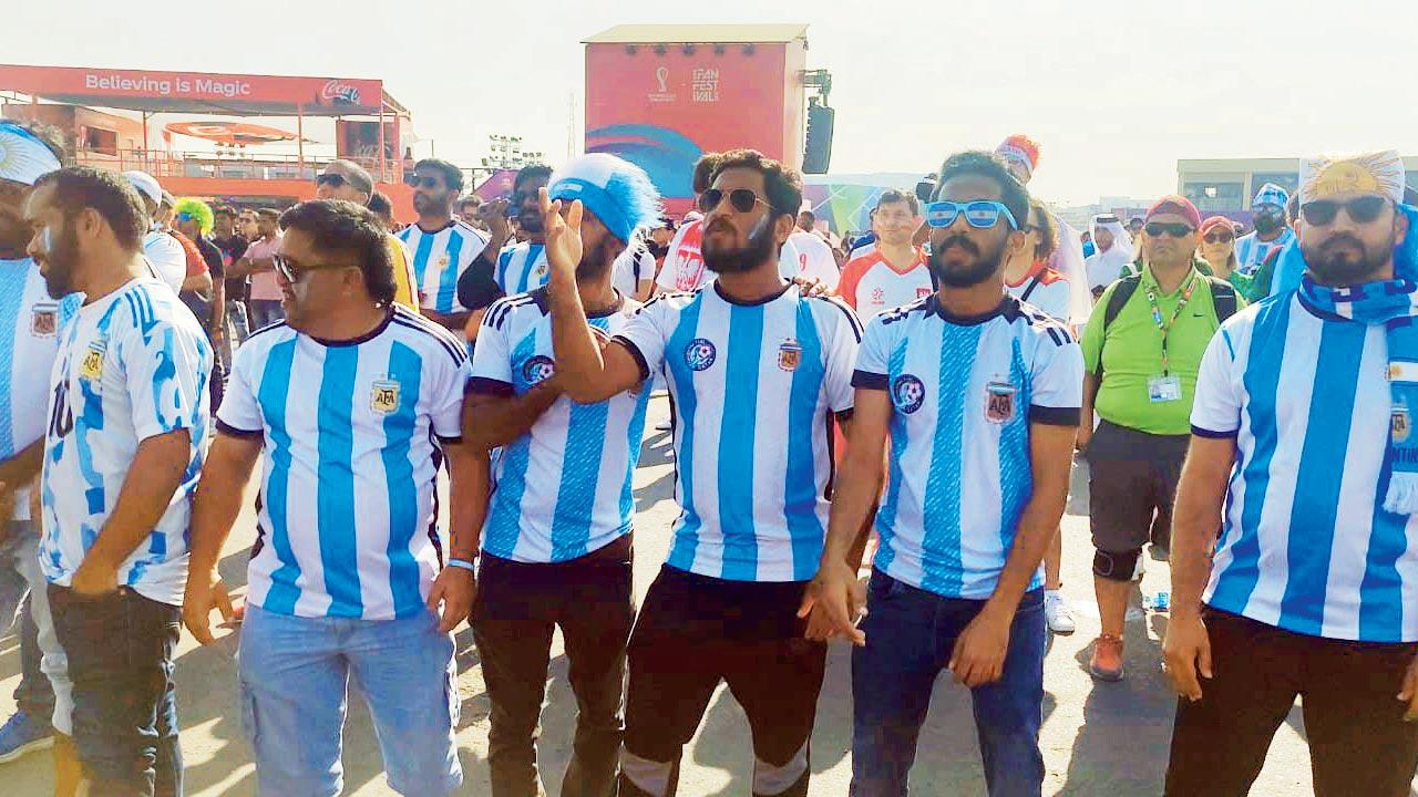 Argentine fans at the Al-Bidda fanzone are stunned as their team lose 1-2 to Saudi Arabia yesterday. Pics/Ashwin Ferro