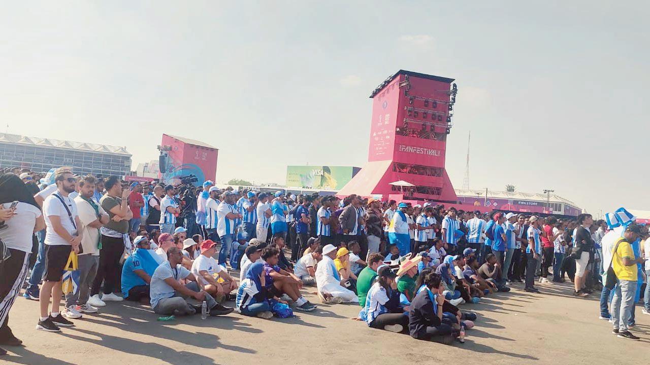 Argentine fans at the Al-Bidda fanzone are stunned as their team lose 1-2 to Saudi Arabia yesterday. Pics/Ashwin Ferro