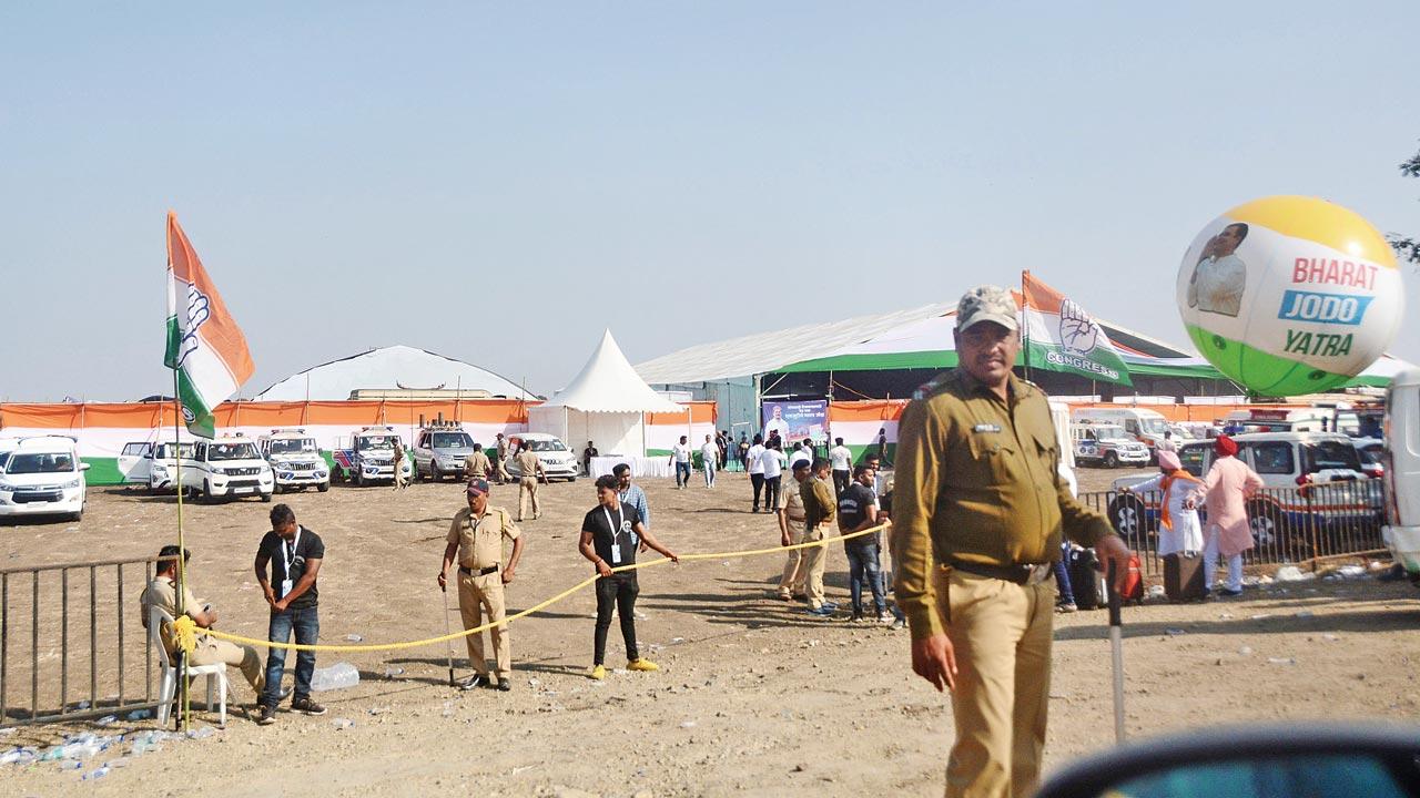 The makeshift campsite at Biloli in Nanded district, where arrangements were made for Gandhi, members of the core team, as well as other yatris