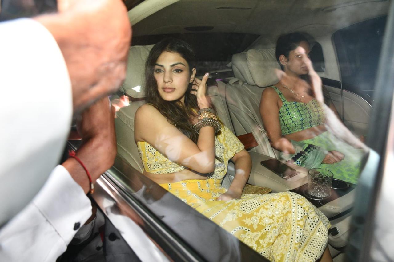 Rhea Chakraborty was seen arriving for the party in an all yellow traditional ensemble