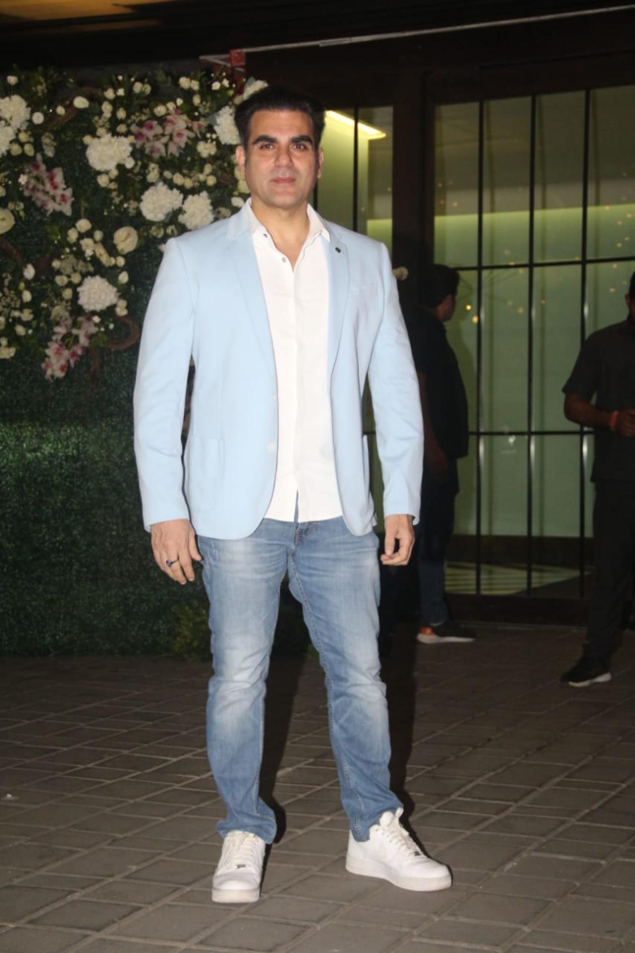 Arbaaz Khan opted for a semi-formal look as he paired a white shirt, blue blazer with blue denims