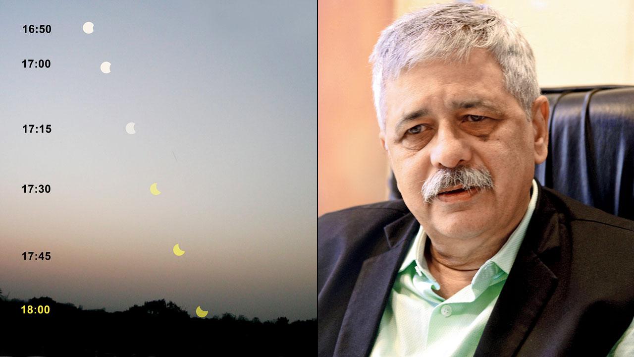 A graphic visualisation of partial solar eclipse today. Pic Courtesy/ Nehru Planetarium (right) Arvind Paranjpye
