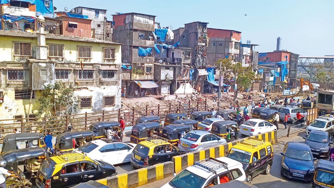 Traffic outside the station at Bandra East