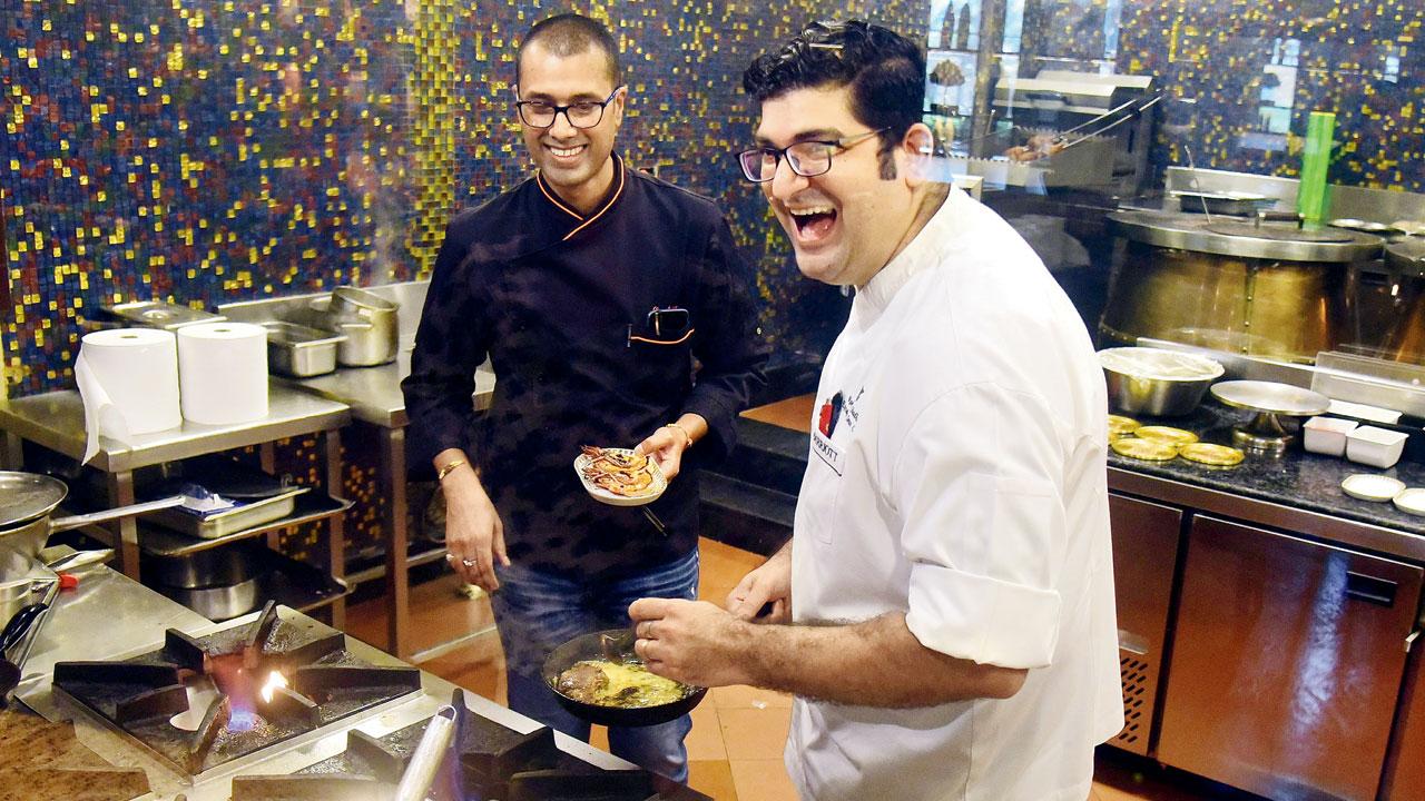 The Crossing, Dubai’s Executive Chef Sunil Rai, with JW Marriott’s Executive Sous Chef Rohit Chadha cooking up a storm in Saffron’s kitchen