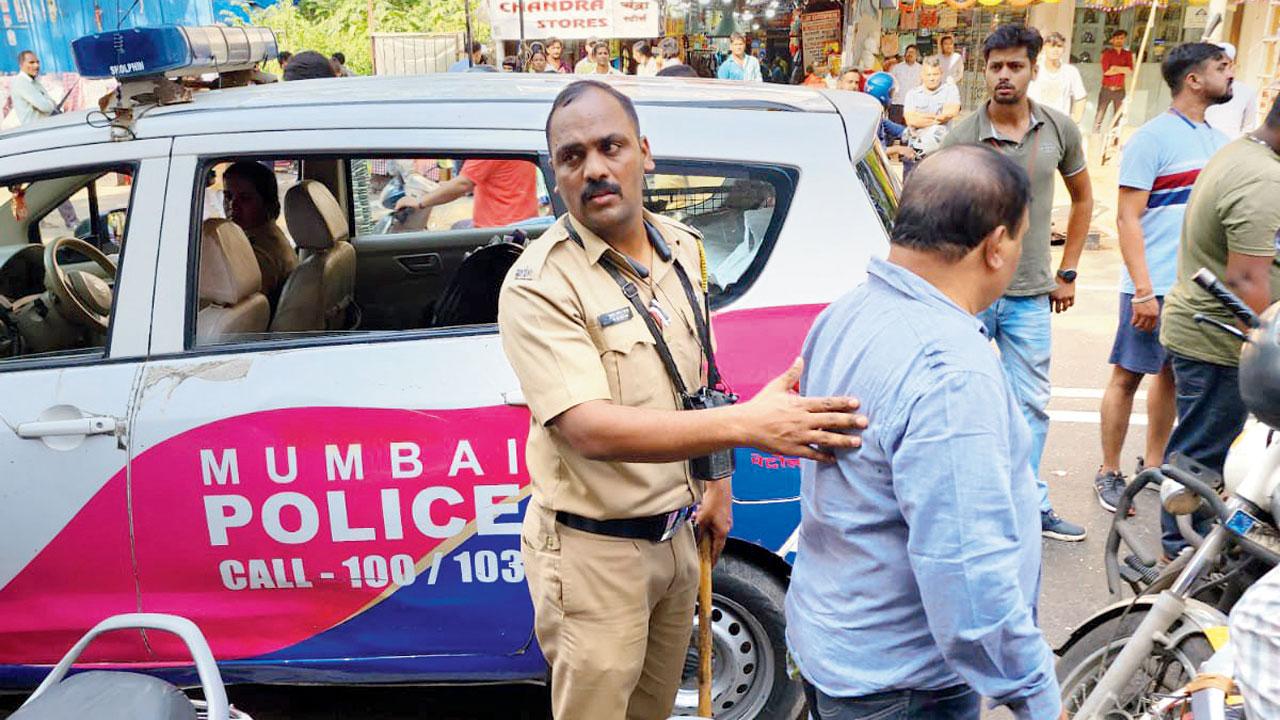 Cops after the clash in Chembur on Sunday